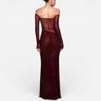Lang gallakjole med off-shoulder-snit og transparent overdel