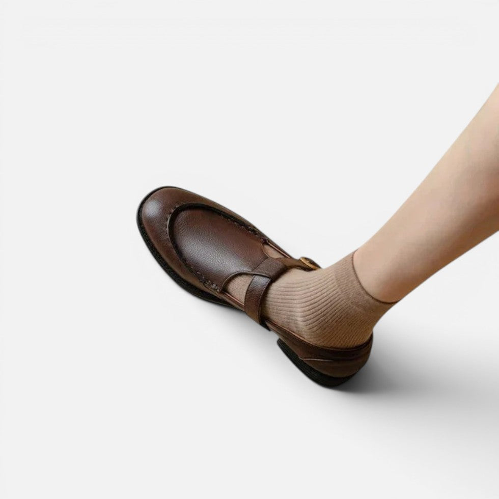 Orthopädische Mary Jane Schuhe mit Riemen Blockabsatz Glattleder Optik