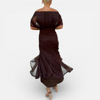 Off-shoulder midikjole med draperinger