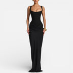 Women's Maxi Dress Fitted with Draped Skirt