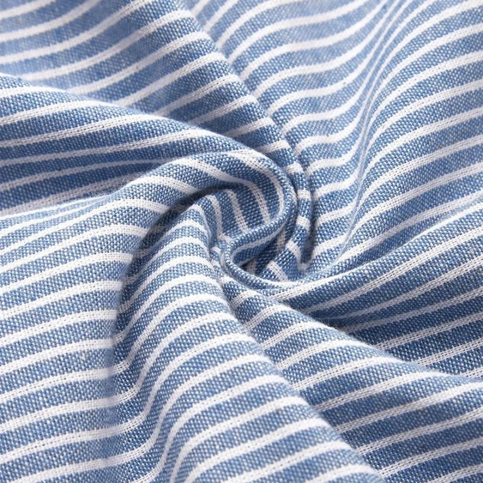 Midikleid Gestreift Rundhals Kurzarm Knopfleiste