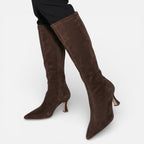 Damen Kniehohe Stiefel in Veloursoptik mit Absatz