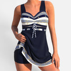 Tankini Zweiteiler Raffung Geometrisches Muster Träger