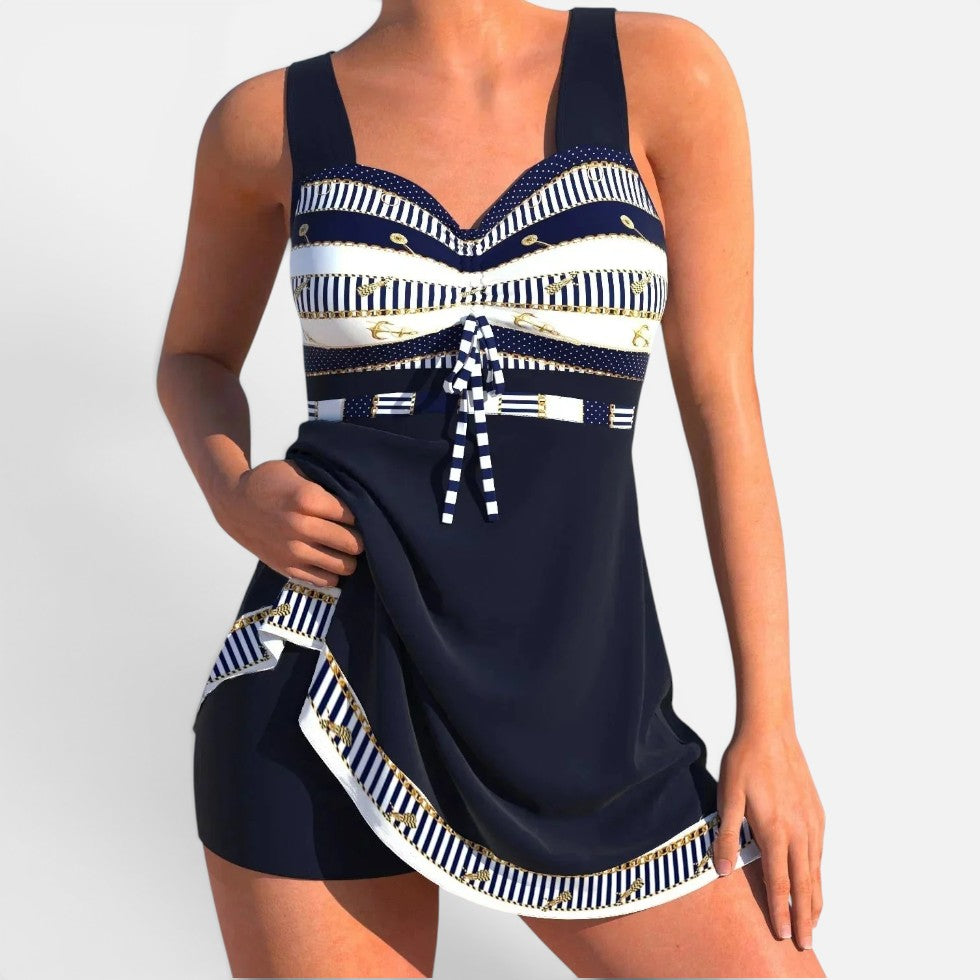 Tankini Zweiteiler Raffung Geometrisches Muster Träger