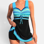 Tankini Zweiteiler Raffung Geometrisches Muster Träger
