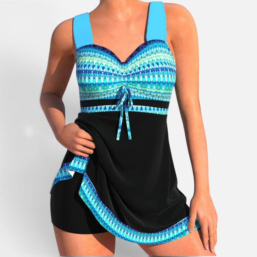 Tankini Zweiteiler Raffung Geometrisches Muster Träger