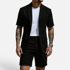 Zweiteiler Struktur Kurzarm Sakko Shorts Set
