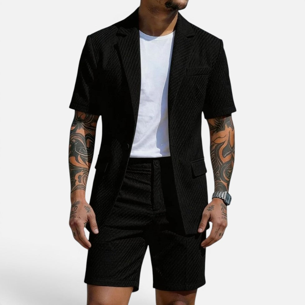 Zweiteiler Struktur Kurzarm Sakko Shorts Set