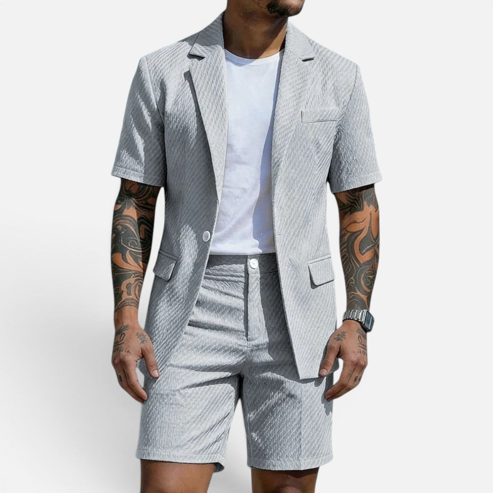 Zweiteiler Struktur Kurzarm Sakko Shorts Set