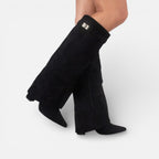 Damen kniehohe Stiefel mit Blockabsatz und Reißverschluss