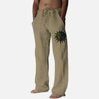 Linen pants with sun graphic and drawstring