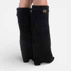 Damen kniehohe Stiefel mit Blockabsatz und Reißverschluss