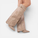 Damen kniehohe Stiefel mit Blockabsatz und Reißverschluss