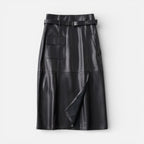 Damen Midirock in Lederoptik mit Gürtel und Taschen