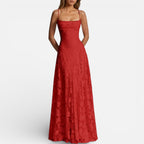 Women's maxi dress with spaghetti straps and flared skirt