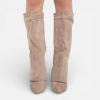 Damen kniehohe Stiefel mit Blockabsatz und Reißverschluss