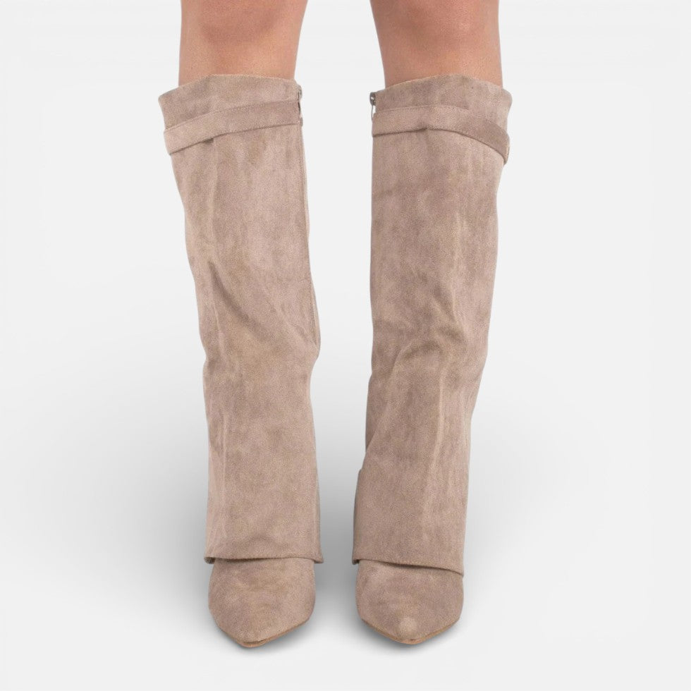 Damen kniehohe Stiefel mit Blockabsatz und Reißverschluss