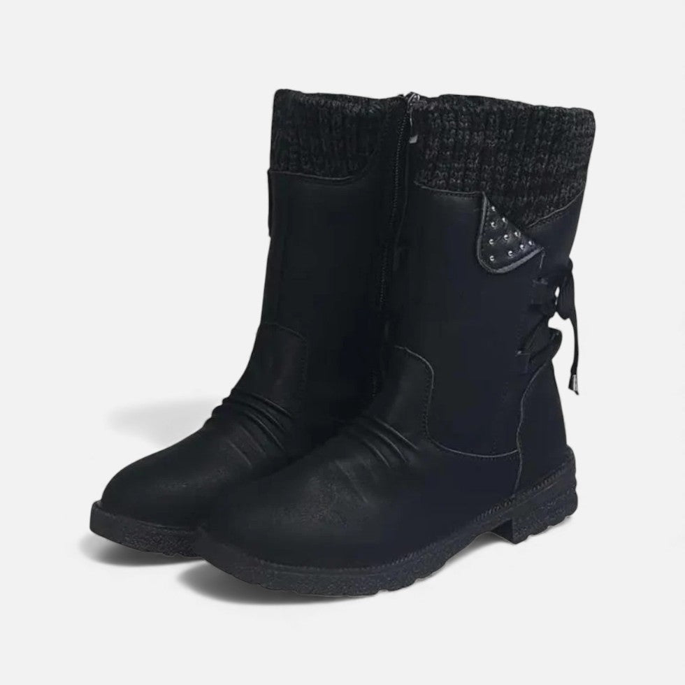 Gefütterte Damen Winterstiefel mit Strickkragen