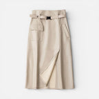 Damen Midirock in Lederoptik mit Gürtel und Taschen