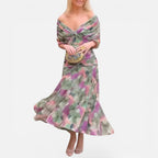Off-shoulder midikjole med draperinger