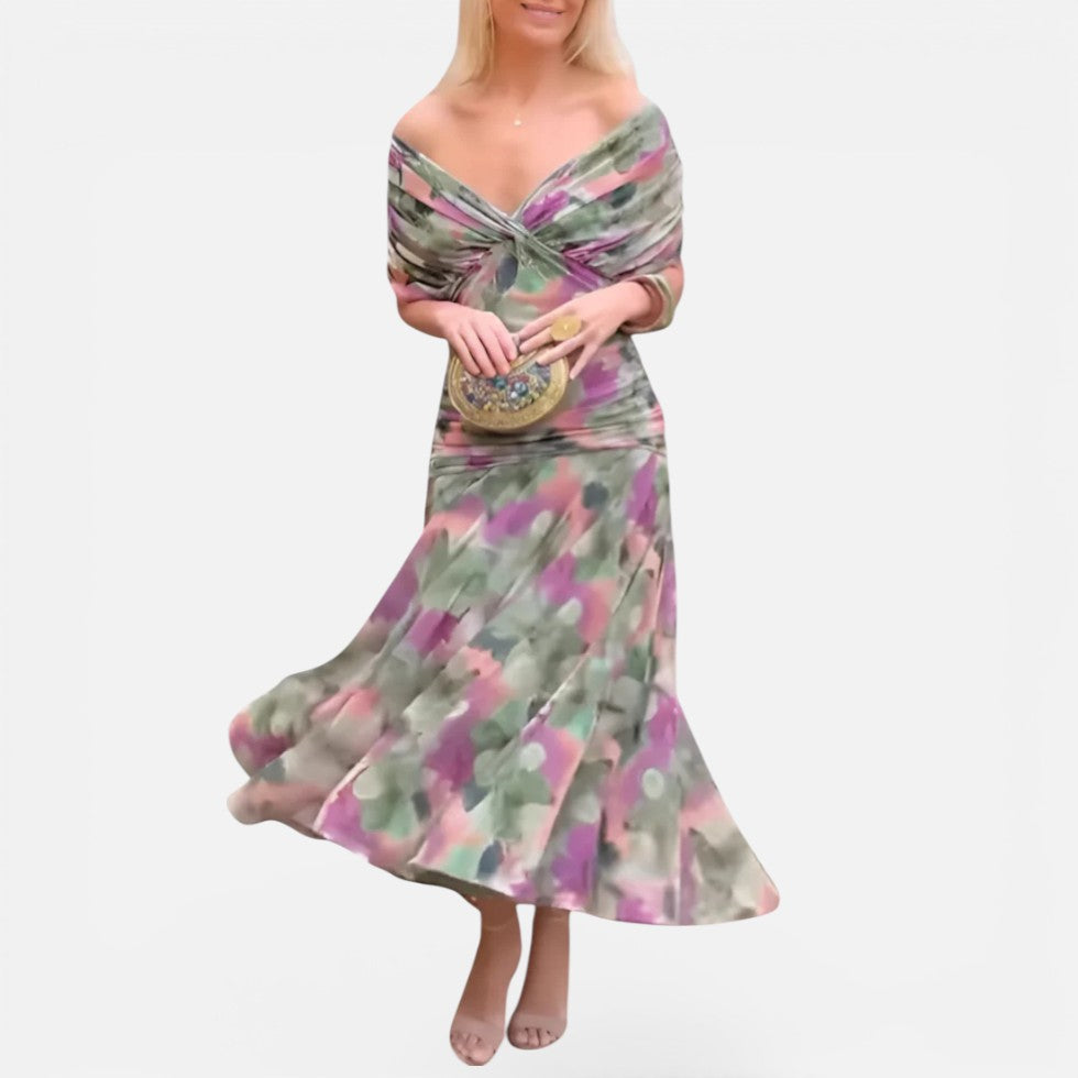 Off-shoulder midikjole med draperinger