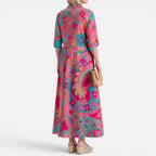 Maxikleid Hemdblusenkleid Langarm Blumenmuster Knopfleiste