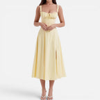 Midikleid Trägerkleid Gerafft Polyester Schlitz Saum
