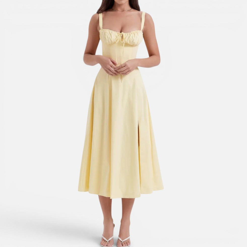 Midikleid Trägerkleid Gerafft Polyester Schlitz Saum