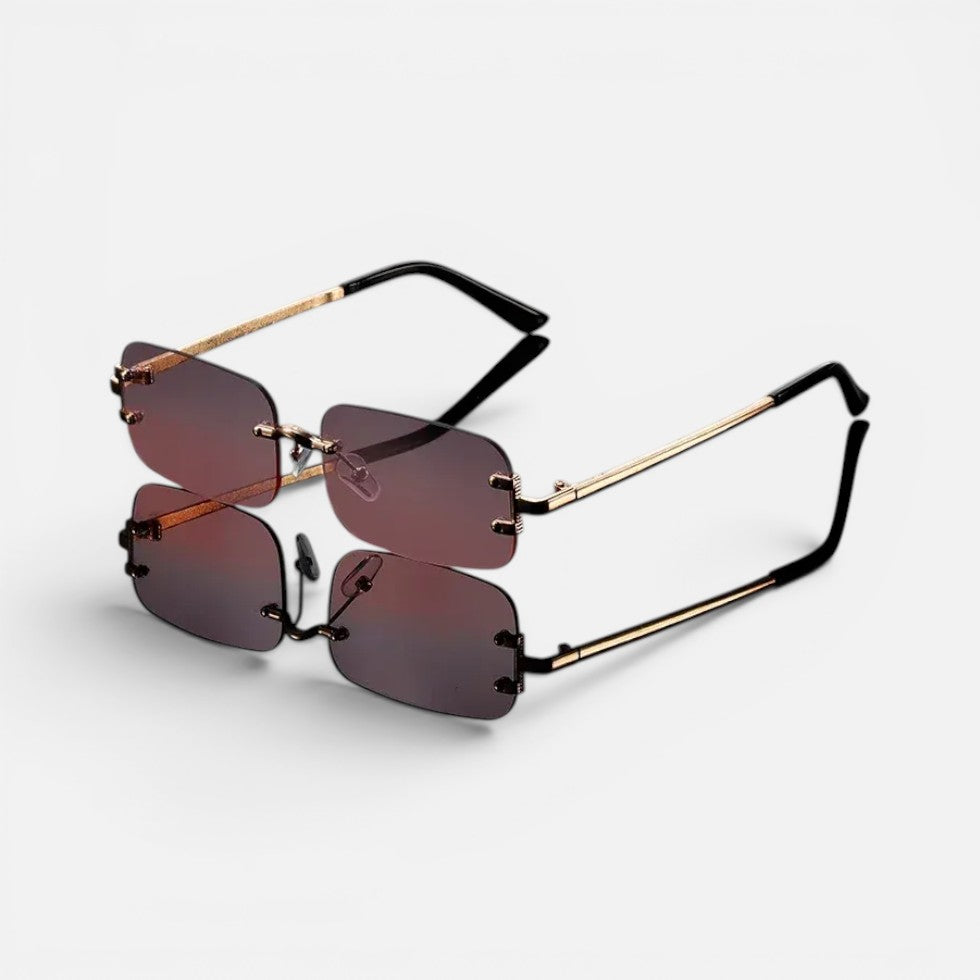 Randlos Sonnenbrille Rechteckige Form Metallgestell Getönte Gläser