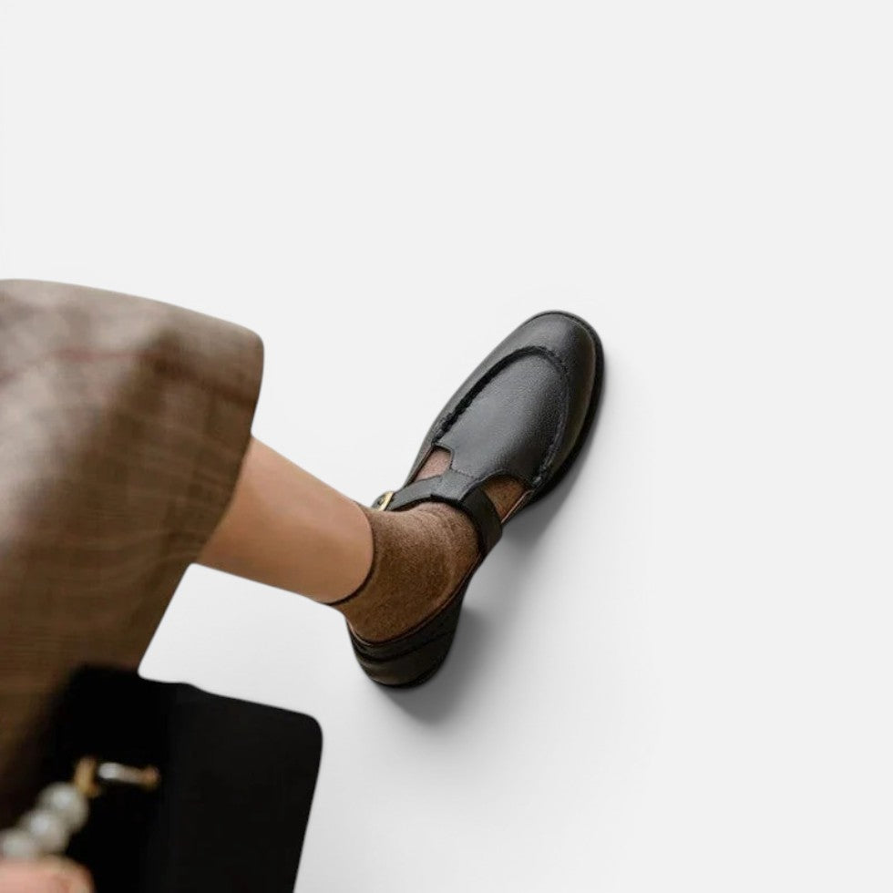 Orthopädische Mary Jane Schuhe mit Riemen Blockabsatz Glattleder Optik