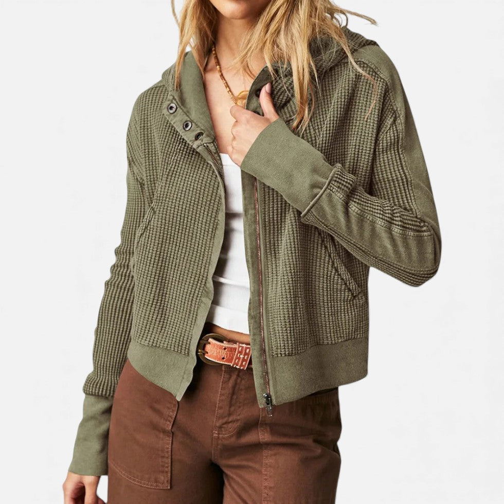 Damen Waffelstrick Kapuzenjacke