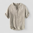 Leinen Kurzarmhemd mit Stehkragen für Herren