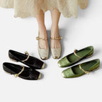 Orthopädische Mary Jane Schuhe Riemen Design Blockabsatz Jacquard Muster