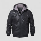 Faux leather jacket with hood for men