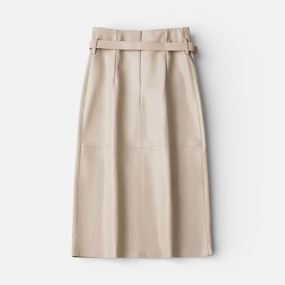 Damen Midirock in Lederoptik mit Gürtel und Taschen