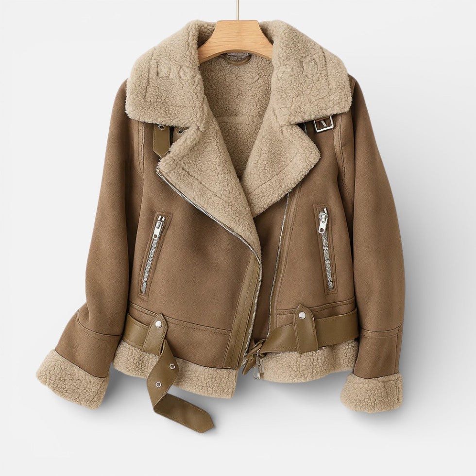 Damen Bikerjacke mit Teddyfutter und Reißverschluss