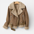 Damen Bikerjacke mit Teddyfutter und Reißverschluss