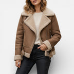 Damen Bikerjacke mit Teddyfutter und Reißverschluss