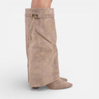 Damen kniehohe Stiefel mit Blockabsatz und Reißverschluss