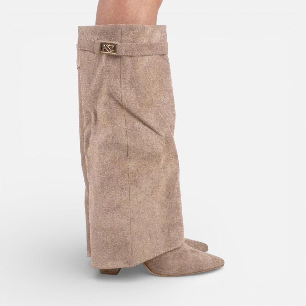 Damen kniehohe Stiefel mit Blockabsatz und Reißverschluss