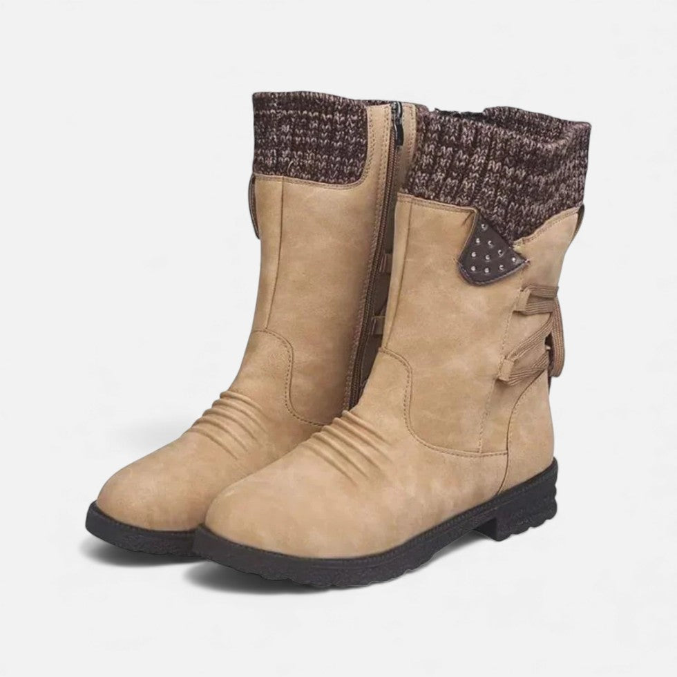 Lined Women's Winter Boots with Knit Collar