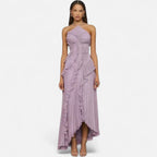 Damen Elegantes Maxikleid mit Falten und Rüschen