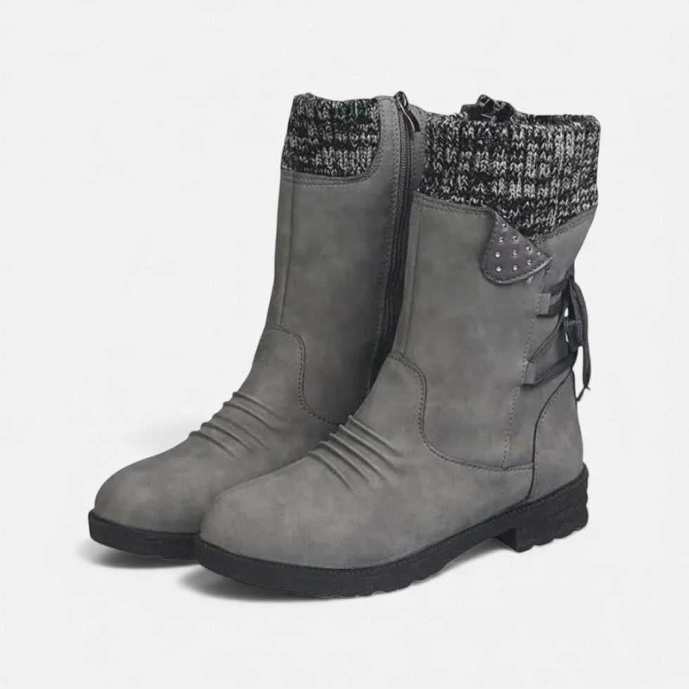 Gefütterte Damen Winterstiefel mit Strickkragen