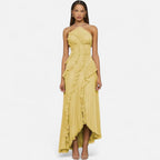 Damen Elegantes Maxikleid mit Falten und Rüschen
