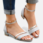 Women's sandals with shiny detail and ankle strap