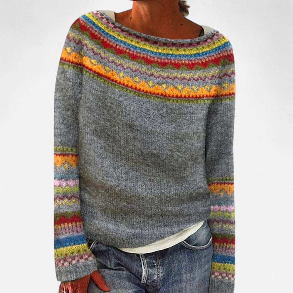 Pullover with colorful knit pattern for women