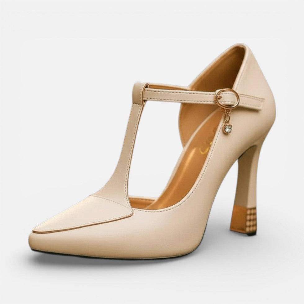 Women's pumps with strap and block heel