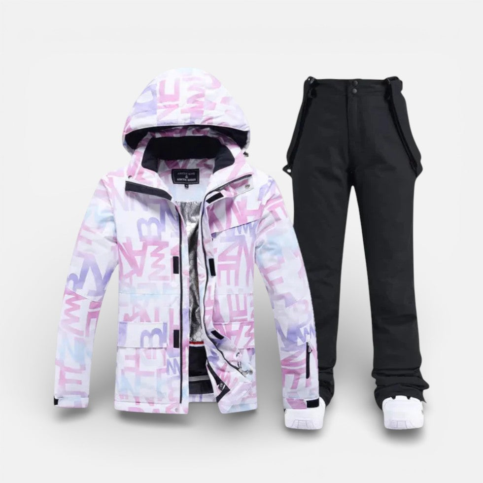 Women's ski suit with hooded jacket and ski pants