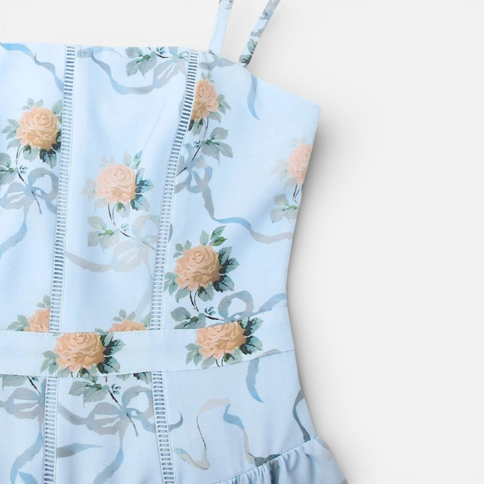 Lang stropløs kjole med blomstermønster