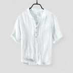 Leinen Kurzarmhemd mit Stehkragen für Herren